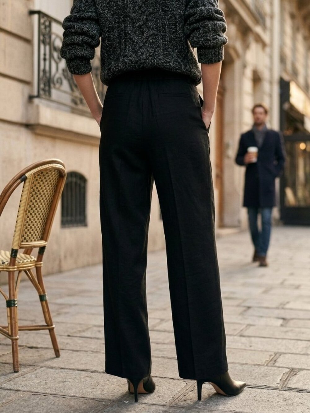 Banana Republic Women's Wide-Leg Pants Black Hammered Texture High-Rise Flare - Picture 5 of 6